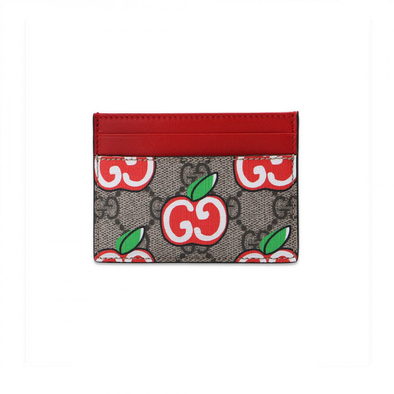Gucci GG Apple Print Card Case in Tan