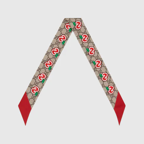 Gucci GG Apple Print Silk Neck Bow in Beige