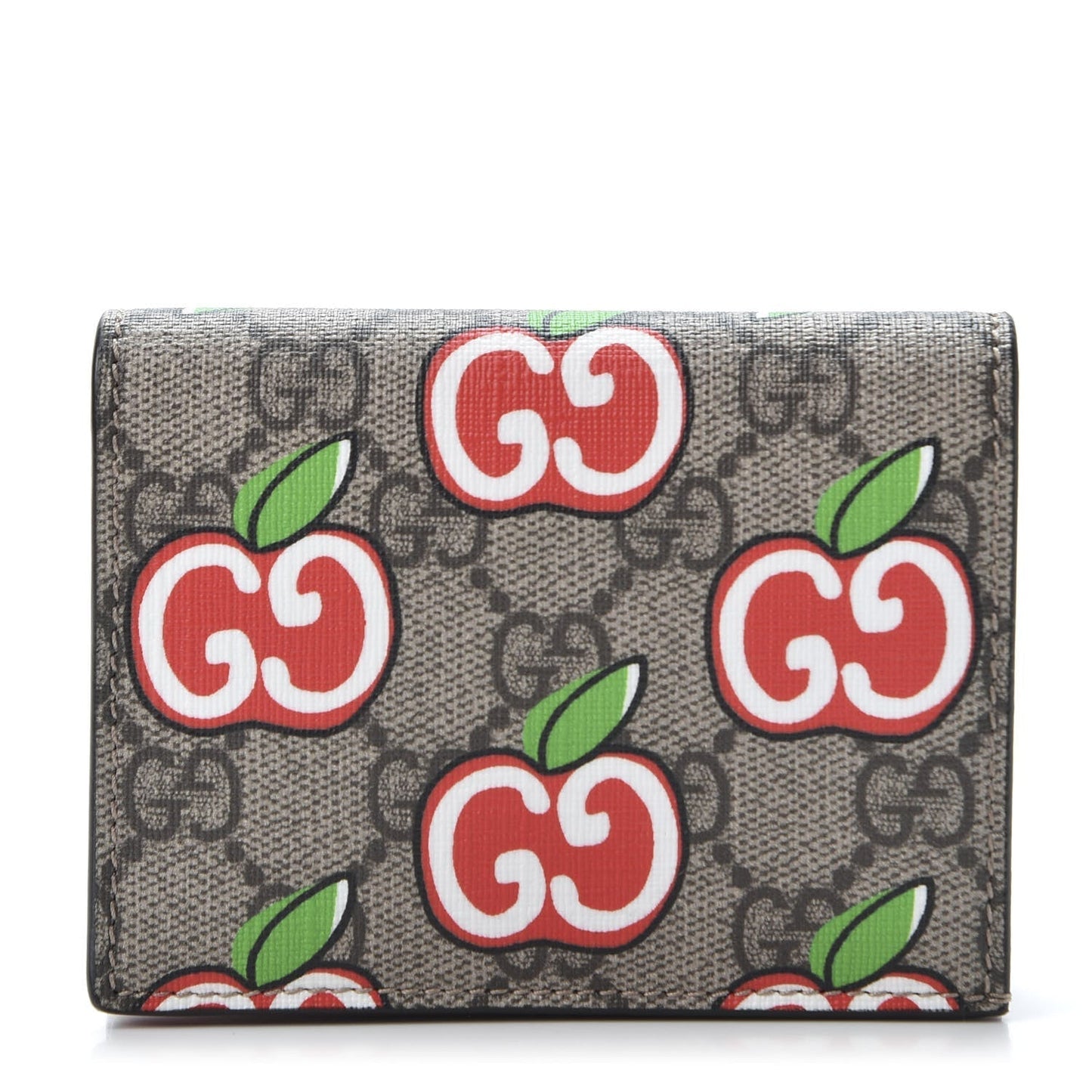 Gucci GG Supreme Monogram Apple Print Card Case Wallet in Tan