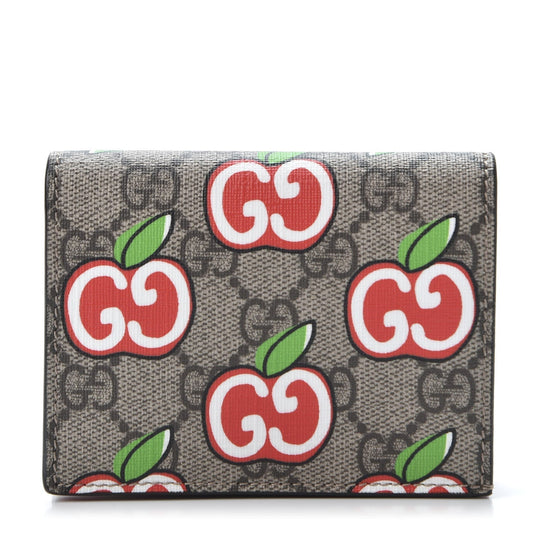 Gucci GG Supreme Monogram Apple Print Card Case Wallet in Tan