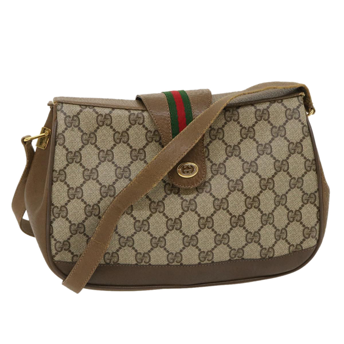 GUCCI Web Sherry Line GG Canvas Shoulder Bag Beige Red Green  ar6721