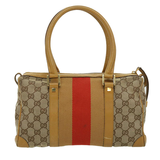 Gucci GG Canvas Sherry Line Hand Bag Beige Brown Red 0000851001553  ar7441