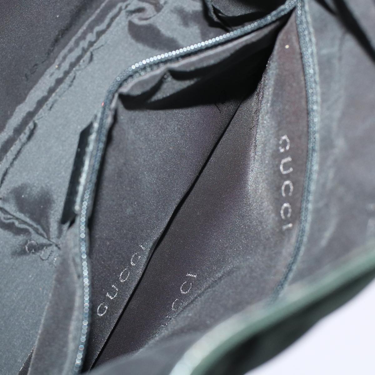 GUCCI Bamboo Shoulder Bag Nylon Leather Green 001 1638 3754  ar9698B