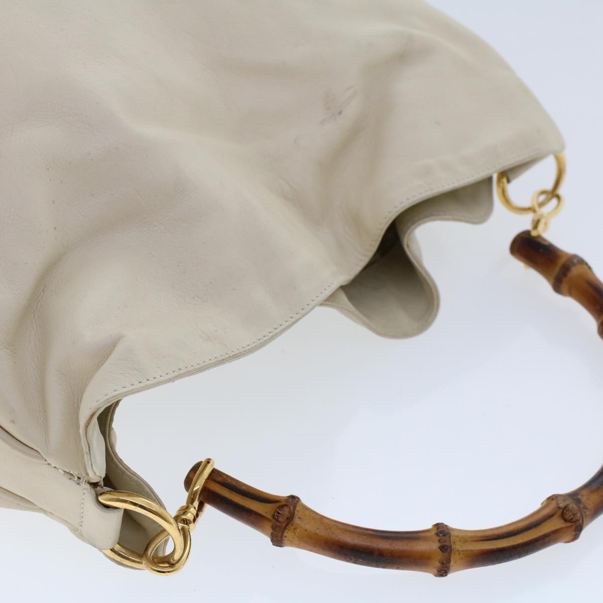 Gucci Bamboo Shoulder Bag Leather Beige Brown  ar9898B