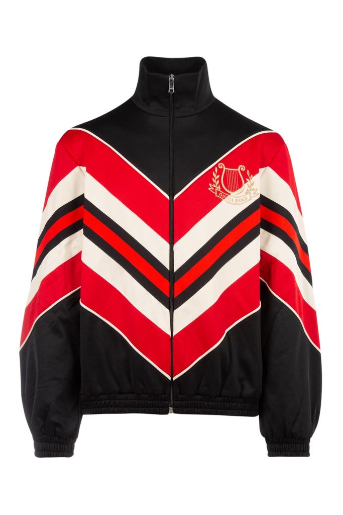 Gucci Chevron Red Stripe Track Jacket with Lyre in Black