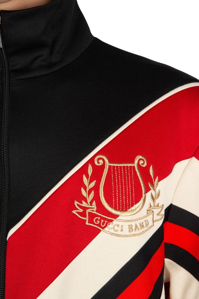Gucci Chevron Red Stripe Track Jacket with Lyre in Black