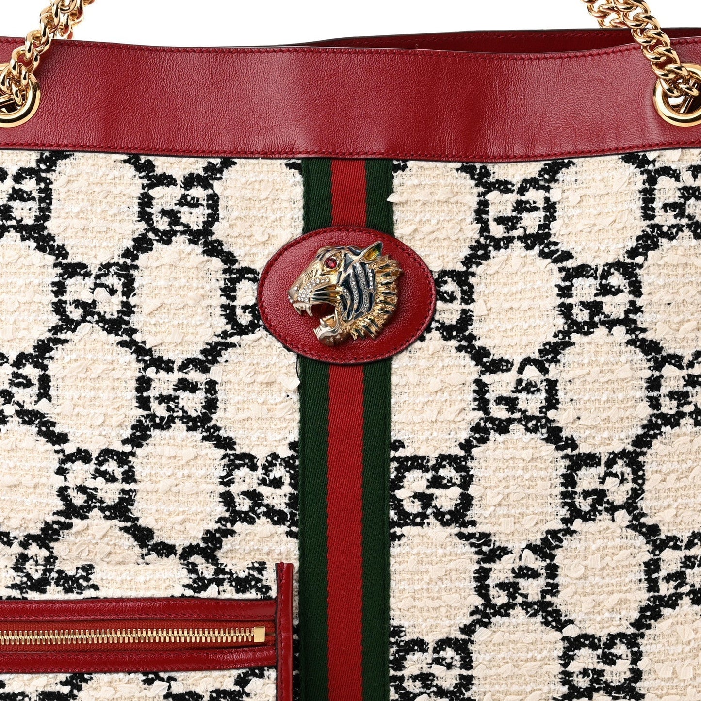 Gucci Tweed Gg Large Rajah Chain Tote