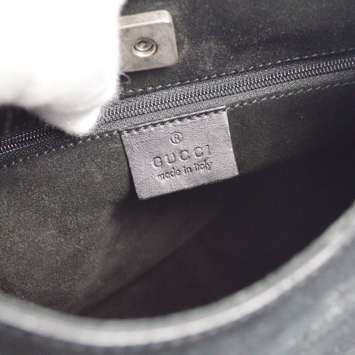 Gucci Black Suede Bamboo Hobo Handbag