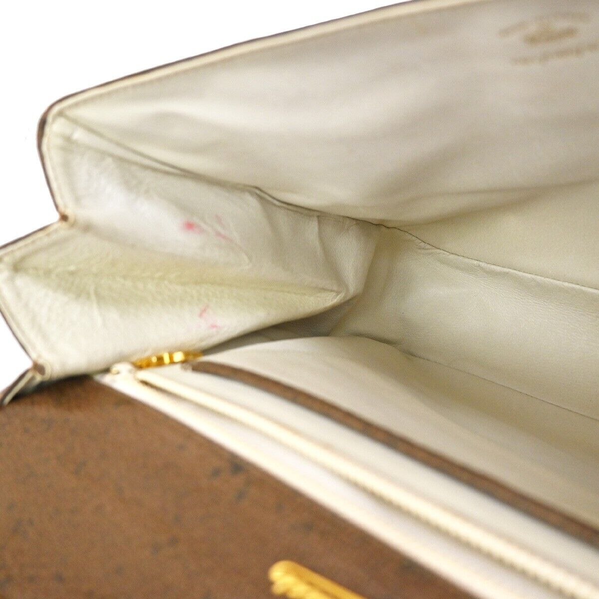 Gucci Logo Hand Bag Leather Brown Gold-