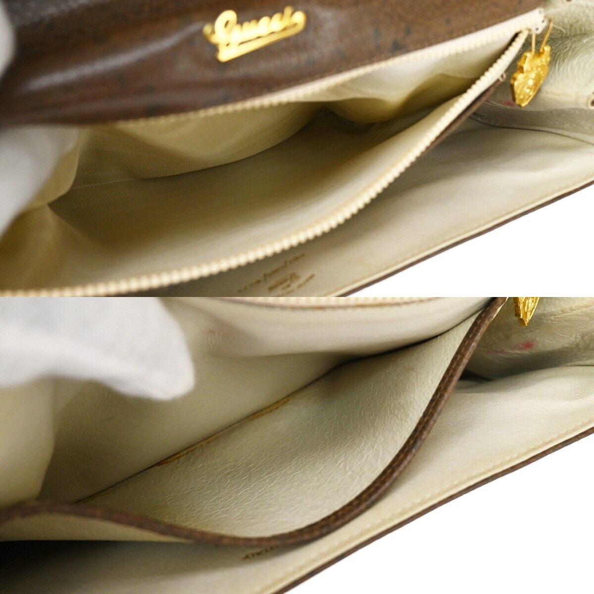 Gucci Logo Hand Bag Leather Brown Gold-