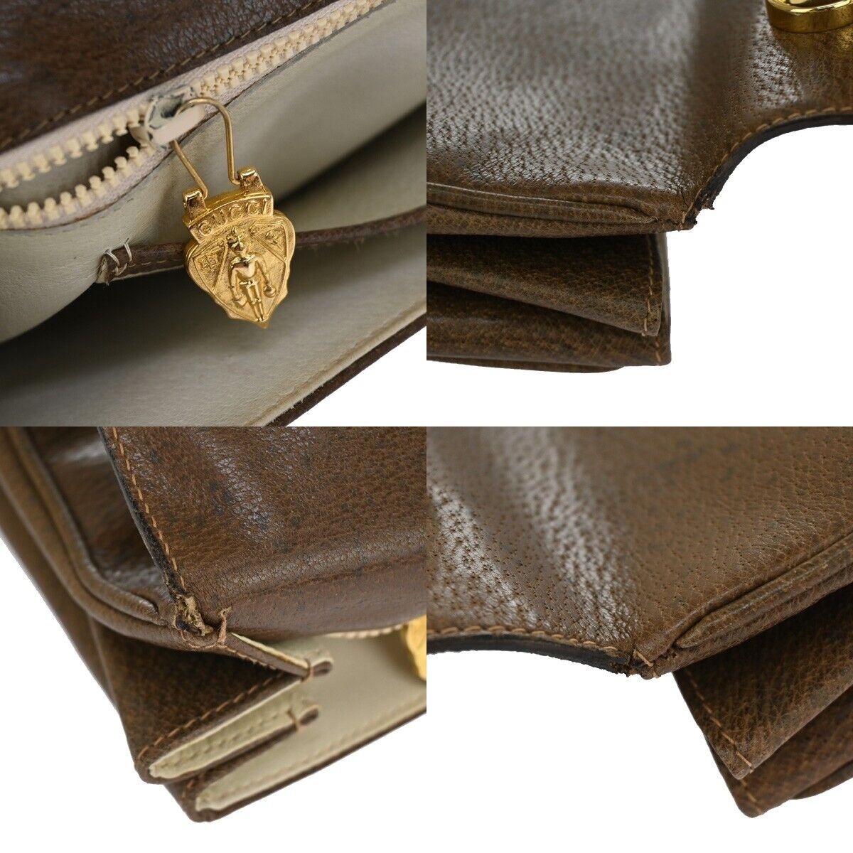 Gucci Logo Hand Bag Leather Brown Gold-