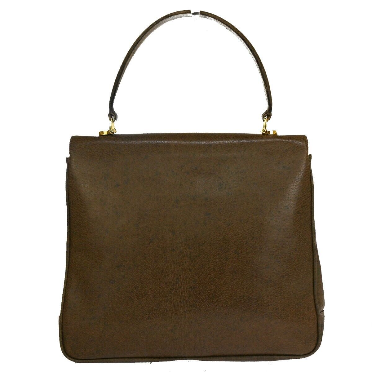 Gucci Logo Hand Bag Leather Brown Gold-