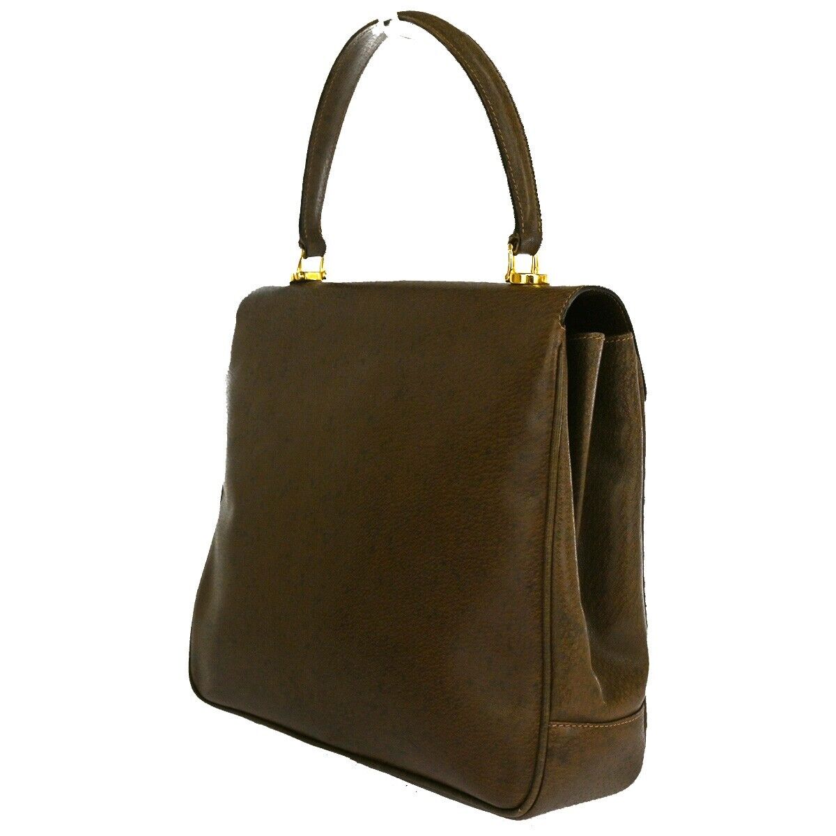 Gucci Logo Hand Bag Leather Brown Gold-