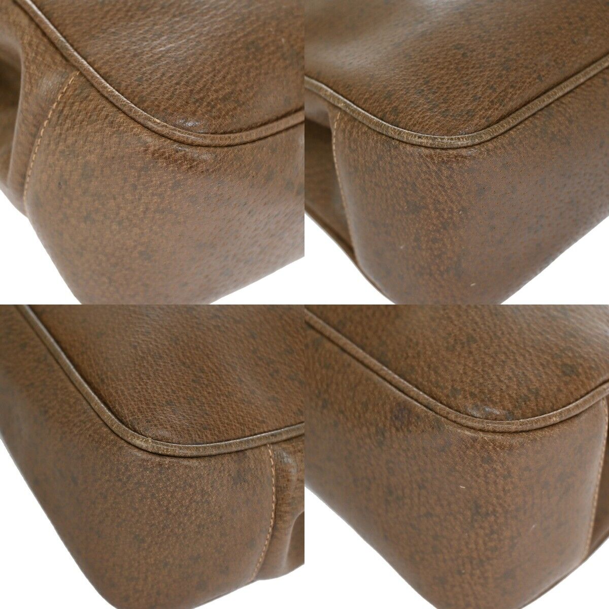 Gucci Logo Hand Bag Leather Brown Gold-