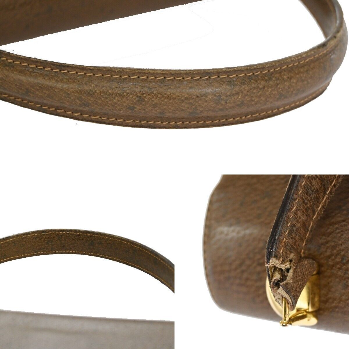Gucci Logo Hand Bag Leather Brown Gold-