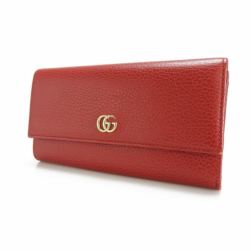 GUCCI Long Wallet Purse 456116 leather Red Petit GG Marmont Women Used