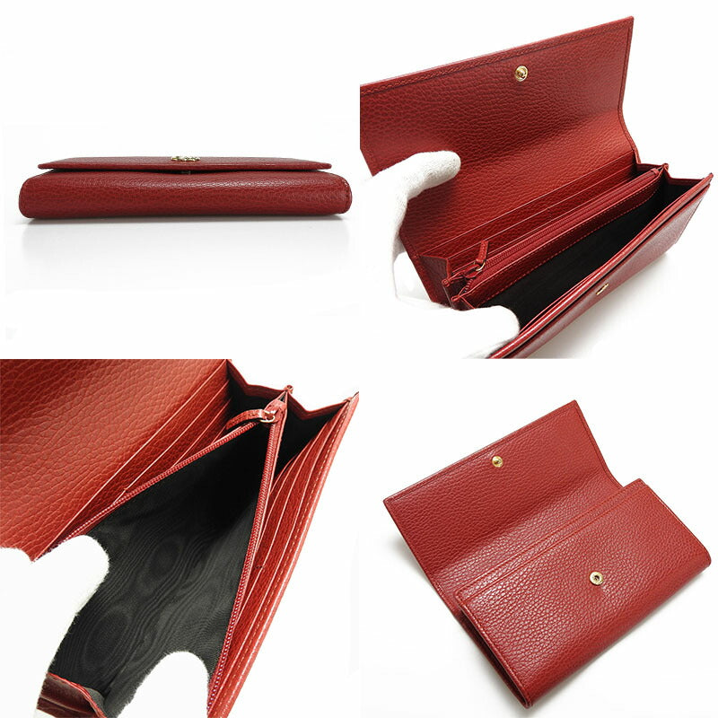 GUCCI Long Wallet Purse 456116 leather Red Petit GG Marmont Women Used