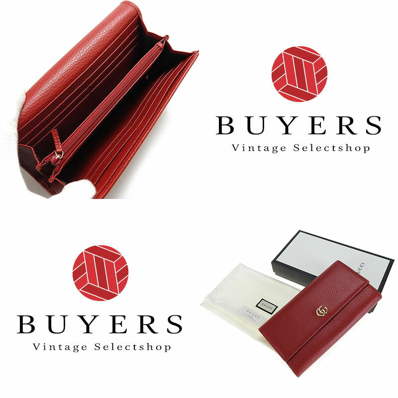GUCCI Long Wallet Purse 456116 leather Red Petit GG Marmont Women Used