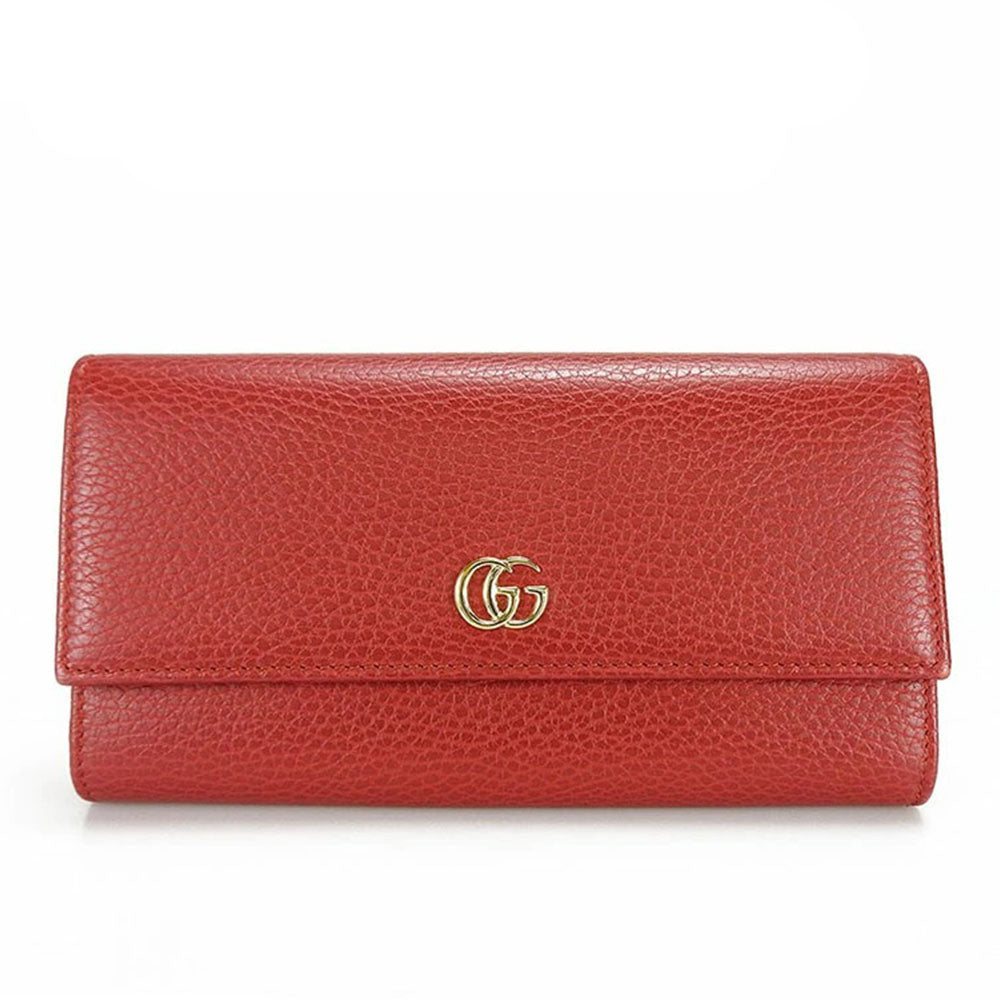 GUCCI Long Wallet Purse 456116 leather Red Petit GG Marmont Women Used