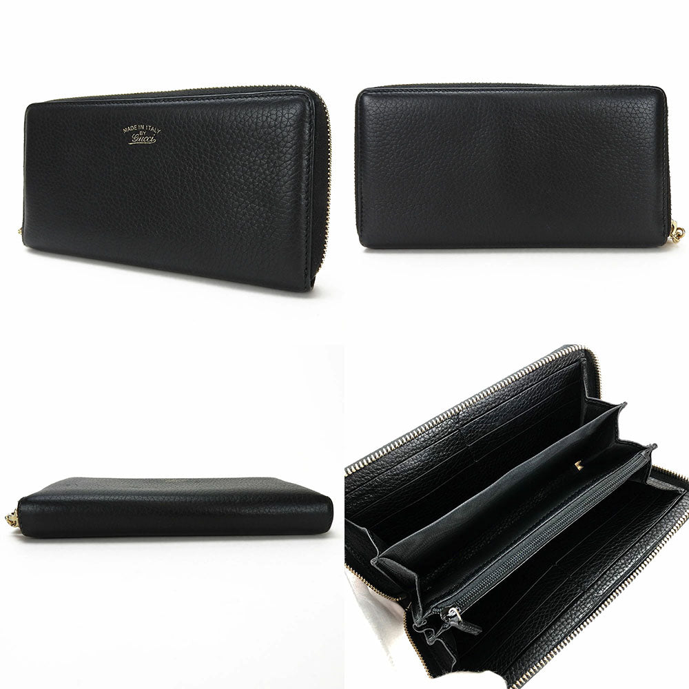 GUCCI Long Wallet Purse leather black Zip Around Women Used