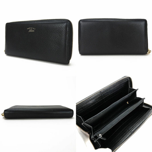 GUCCI Long Wallet Purse leather black Zip Around Women Used