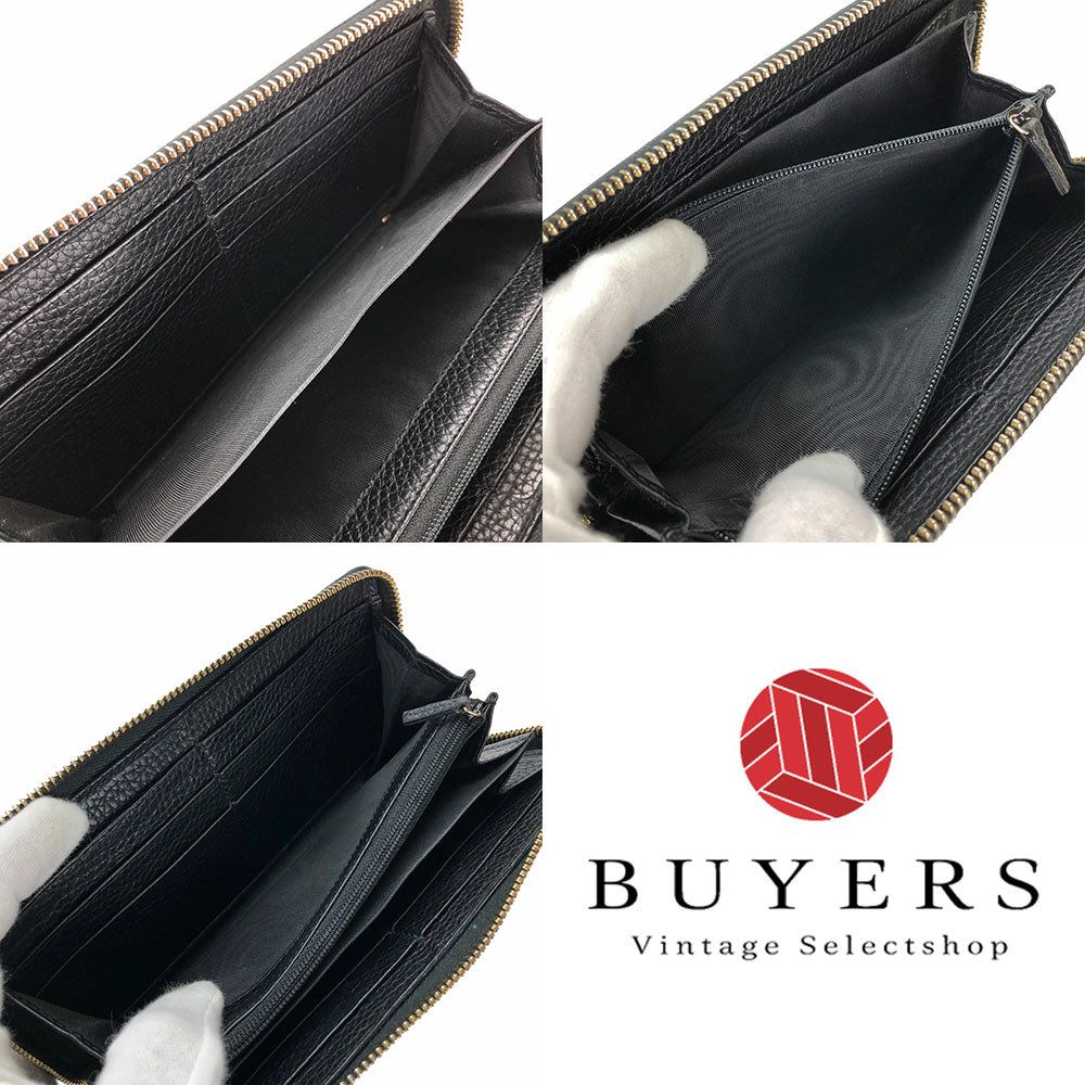 GUCCI Long Wallet Purse leather black Zip Around Women Used