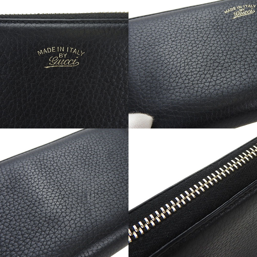 GUCCI Long Wallet Purse leather black Zip Around Women Used