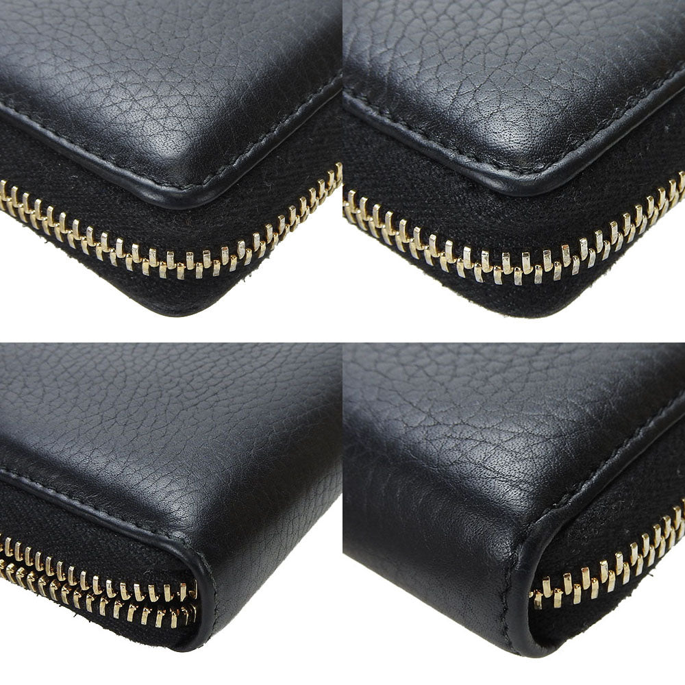 GUCCI Long Wallet Purse leather black Zip Around Women Used