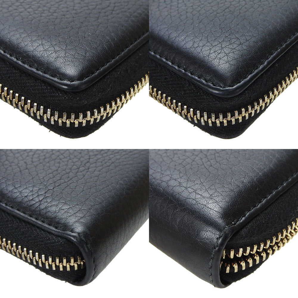 GUCCI Long Wallet Purse leather black Zip Around Women Used