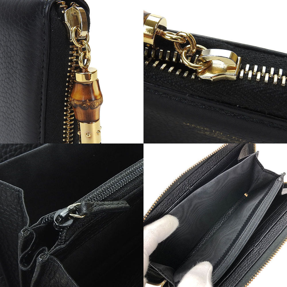 GUCCI Long Wallet Purse leather black Zip Around Women Used
