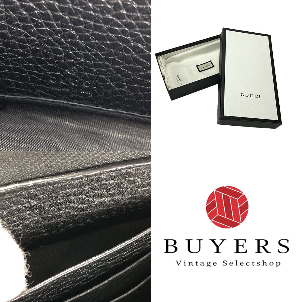 GUCCI Long Wallet Purse leather black Zip Around Women Used