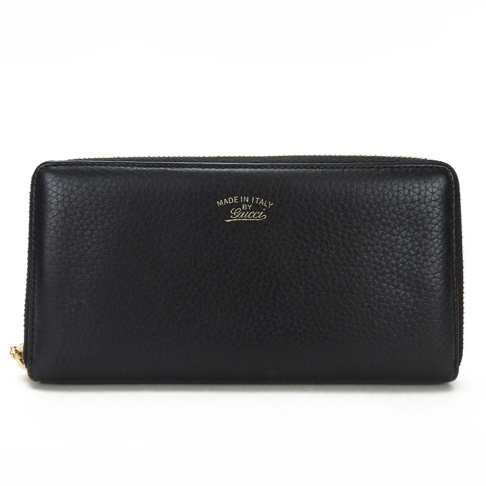 GUCCI Long Wallet Purse leather black Zip Around Women Used