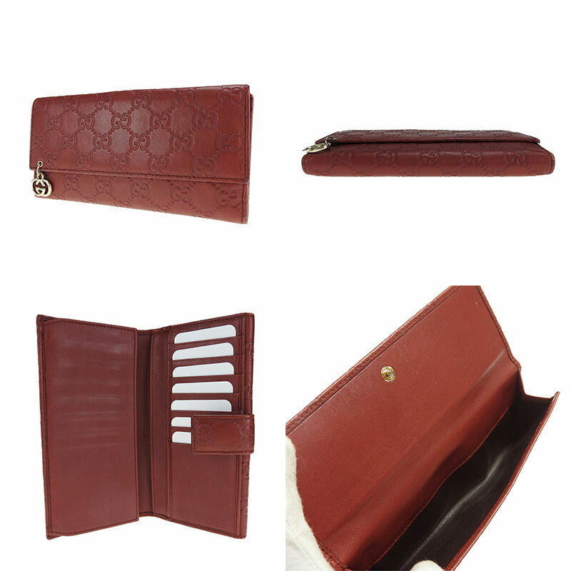 GUCCI Long Wallet Purse 212104 leather Bordeaux Guccisima Women Used