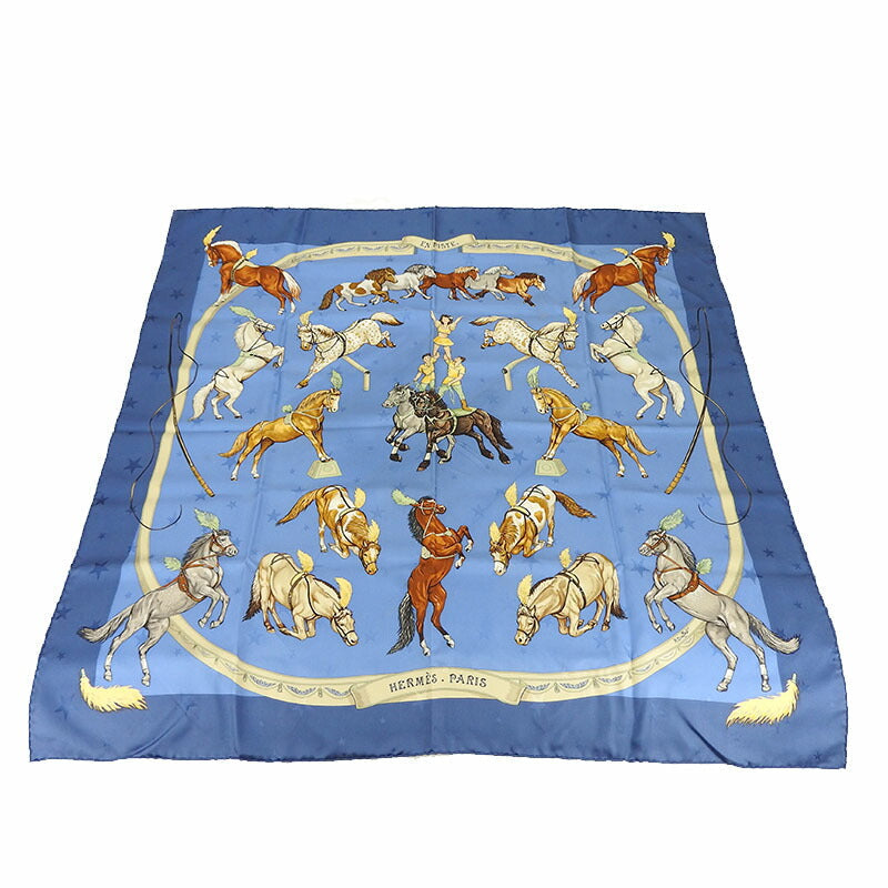 HERMES scarf silk blue Carre90