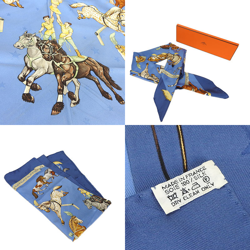 HERMES scarf silk blue Carre90