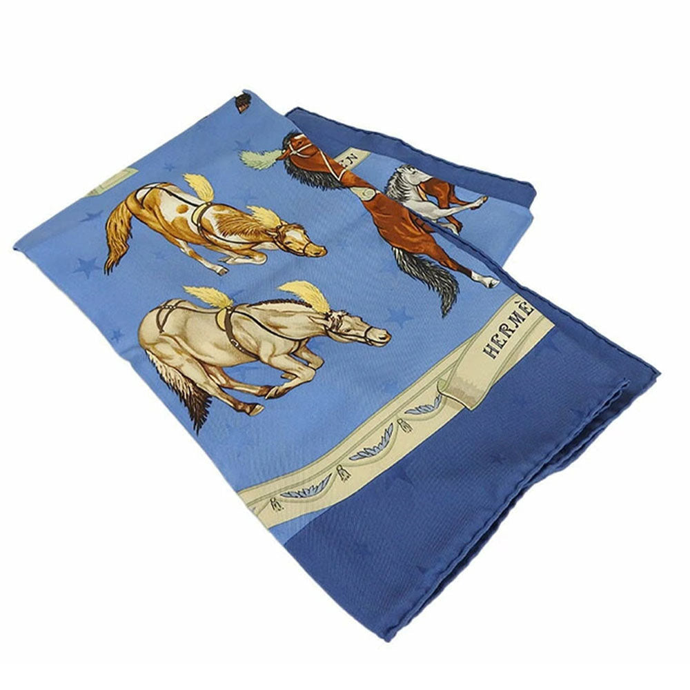 HERMES scarf silk blue Carre90