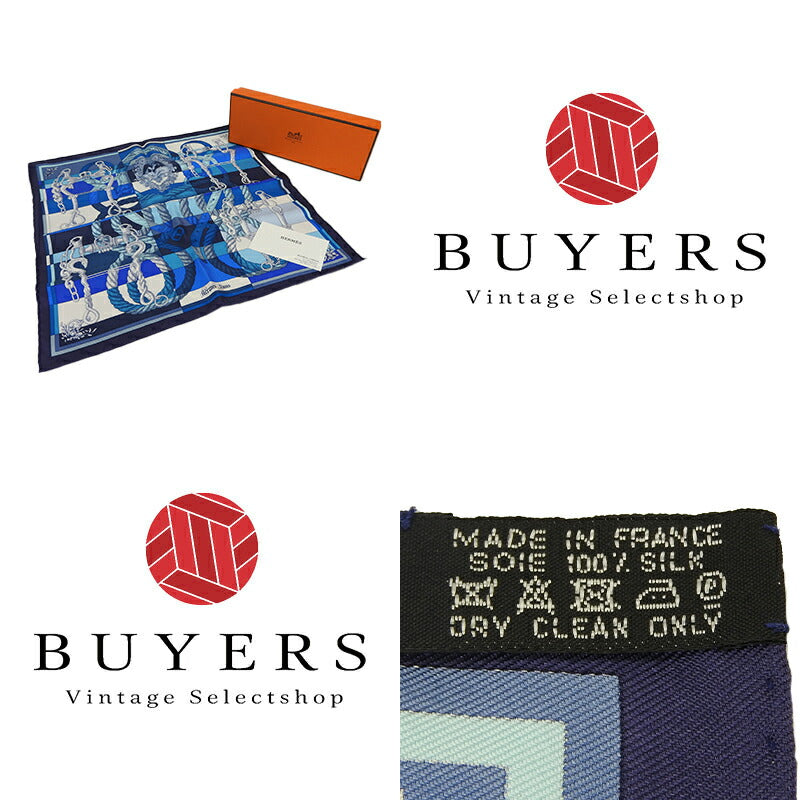 HERMES scarf silk blue Carre45