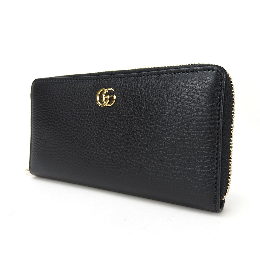 GUCCI Long Wallet Purse 456117 leather black GG Marmont Women Used