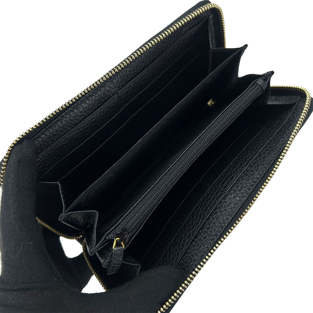 GUCCI Long Wallet Purse 456117 leather black GG Marmont Women Used