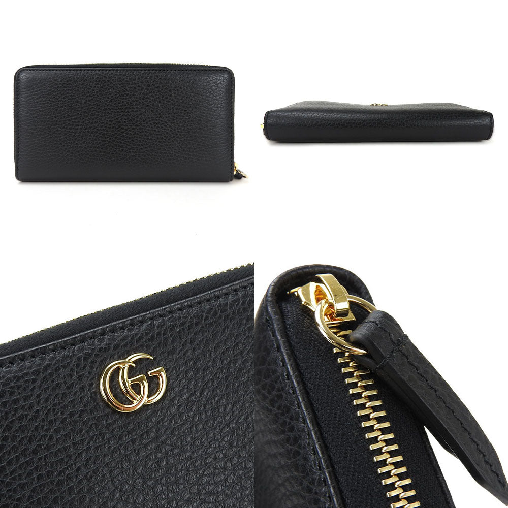GUCCI Long Wallet Purse 456117 leather black GG Marmont Women Used