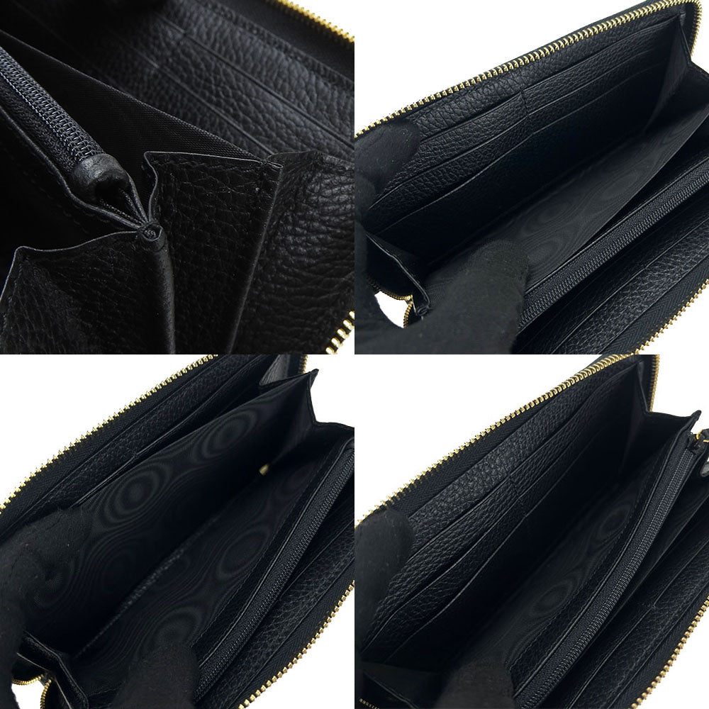 GUCCI Long Wallet Purse 456117 leather black GG Marmont Women Used