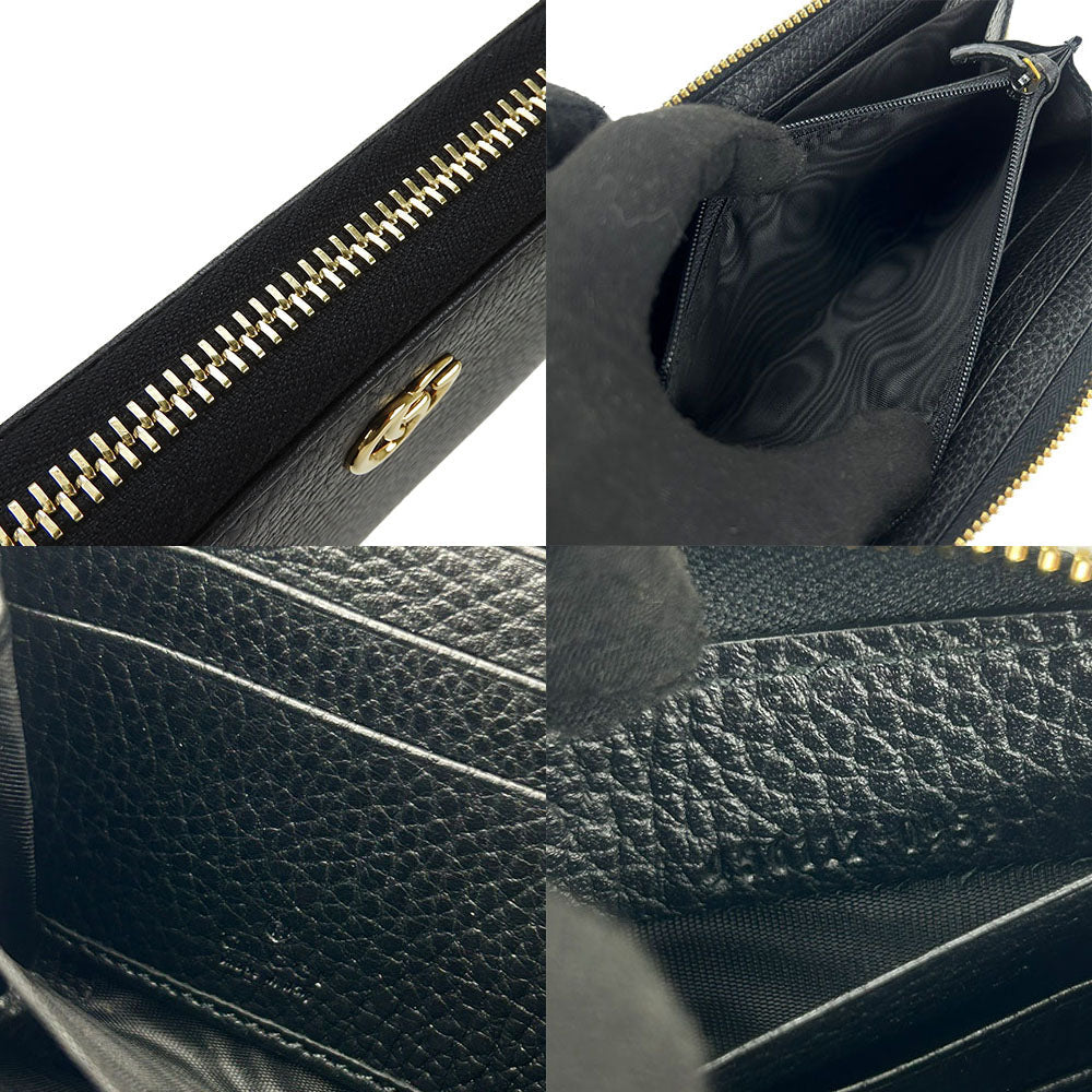 GUCCI Long Wallet Purse 456117 leather black GG Marmont Women Used