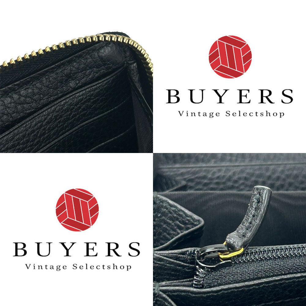 GUCCI Long Wallet Purse 456117 leather black GG Marmont Women Used