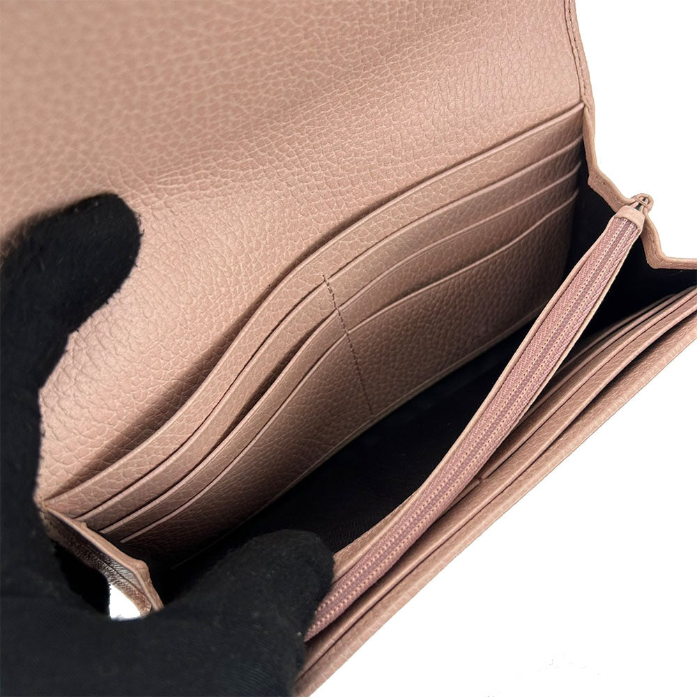GUCCI Long Wallet Purse 456116 leather pink Double G GG Marmont