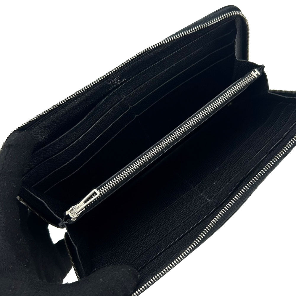 HERMES Long Wallet Purse leather black Classic Azap Long mens Used