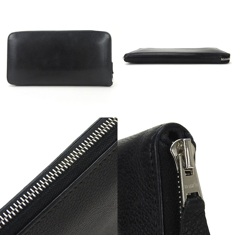 HERMES Long Wallet Purse leather black Classic Azap Long mens Used