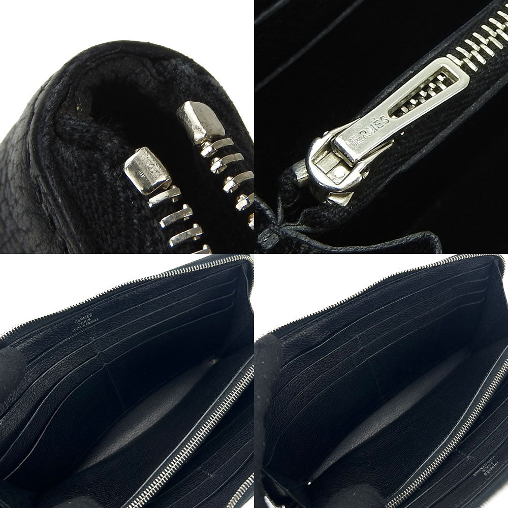 HERMES Long Wallet Purse leather black Classic Azap Long mens Used