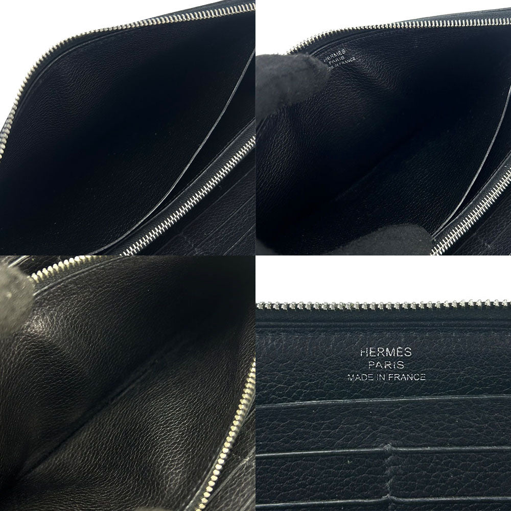HERMES Long Wallet Purse leather black Classic Azap Long mens Used