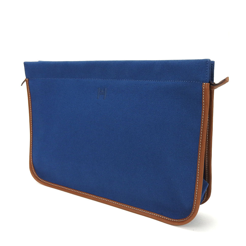 HERMES Clutch bag Canvas, Leather blue Women(Unisex) Used