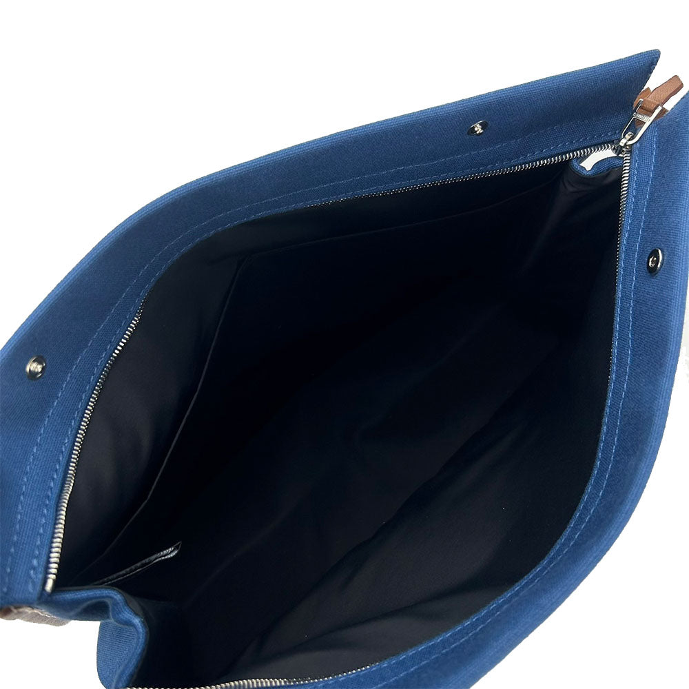 HERMES Clutch bag Canvas, Leather blue Women(Unisex) Used